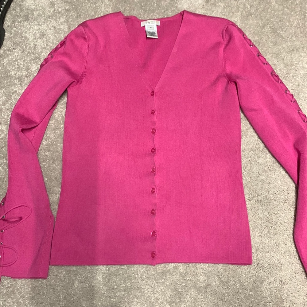 Cache preloved pink button up with laces -$20